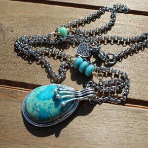 Chrysocolla Necklace with Pendant 22 Inches by Knottedup